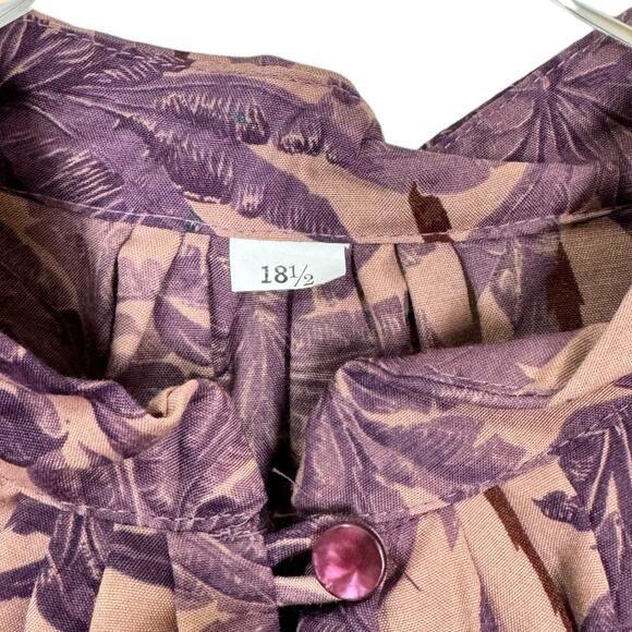 Vintage 70s Tropical Printed Midi Dress 18.5" Medium Purple Long Sleeve Prairie - Picture 5 of 5